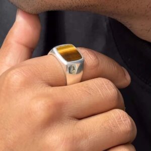 TIGER EYE SIGNET — Men’s Silver Ring