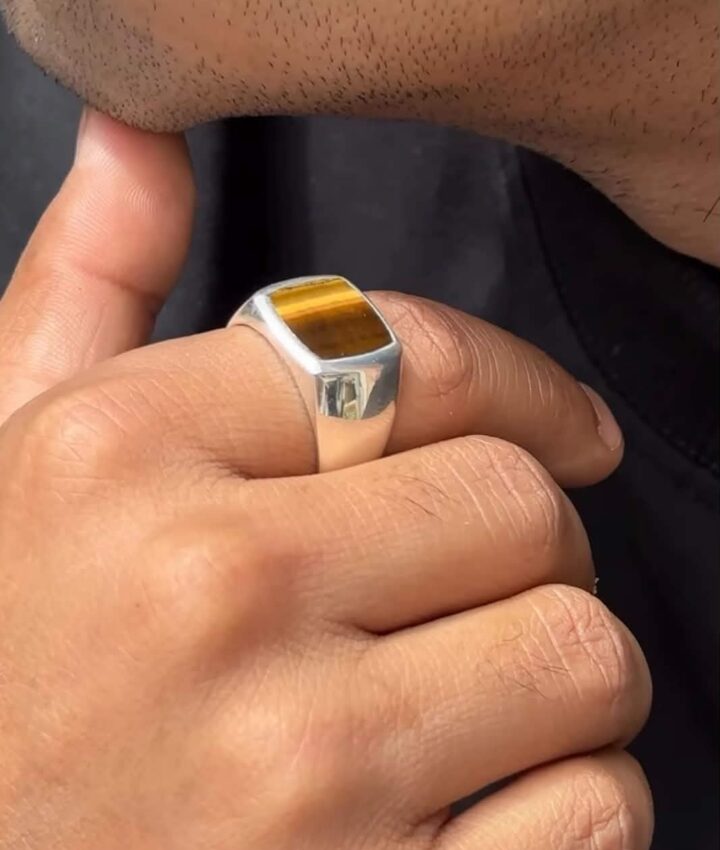 TIGER EYE SIGNET — Men’s Silver Ring